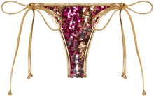 Load image into Gallery viewer, Gold & Fuchsia Sequin G-String Thong Bikini Bottom