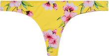Load image into Gallery viewer, Yellow Cherry Blossom Print Banded Brazilian Thong Bikini Bottoms