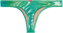 Load image into Gallery viewer, Blue Green Tie Dye Shimmer Banded Brazilian Thong Bottom