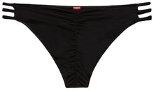Load image into Gallery viewer, Solid Black Triple Strap Classic Scrunch Bikini Bottoms