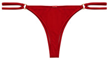 Load image into Gallery viewer, Red Double Strap Side Loops Brazilian Thong Bikini Bottom