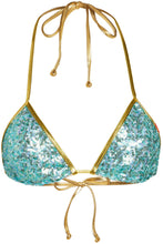 Load image into Gallery viewer, Gold & Aqua Sequins Triangle Top