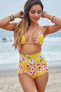 Yellow Cherry Blossom Print Triangle Top