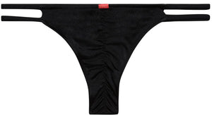 Black Double Strap Micro Scrunch Bikini Bottoms