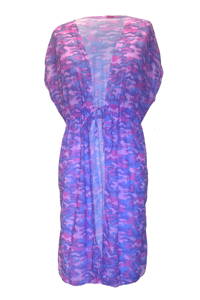 Cotton Candy Camo Open Mesh Cover Up w/ Drawstring Waist