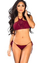 Load image into Gallery viewer, Gardenia Burgundy Crochet Halter Top

