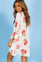 Load image into Gallery viewer, Royal Hawaiian Ivory &amp; Coral Floral Print Bell Sleeve Chiffon Kimono Cover Up
