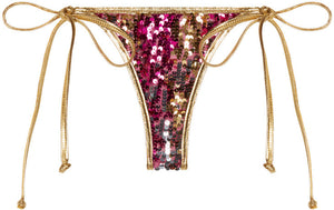 Gold & Fuchsia Sequin G-String Thong Bikini Bottom