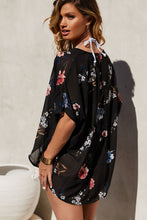 Load image into Gallery viewer, Sea Breeze Black Chiffon Floral Kimono Beach Cover Up
