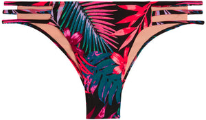 Black Tropical Triple Strap Classic Scrunch Bikini Bottom