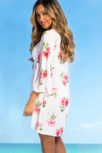 Load image into Gallery viewer, Royal Hawaiian Ivory &amp; Coral Floral Print Bell Sleeve Chiffon Kimono Cover Up
