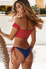 Load image into Gallery viewer, Red Polka Dots Off Shoulder Bikini Top
