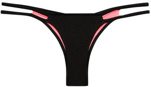 Black Double Strap Micro Scrunch Bikini Bottoms