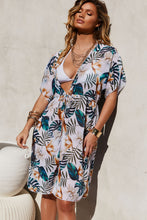 Load image into Gallery viewer, White Tropical Beach Cover Up w/ Drawstring Waist
