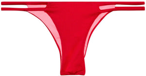 Solid Red Double Strap Micro Scrunch Bikini Bottoms