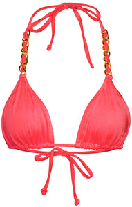 Neon Coral Triangle Bikini On a Chain Top