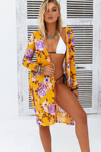 Load image into Gallery viewer, Serena Mustard Mesh Peony Floral Beach Cover Up
