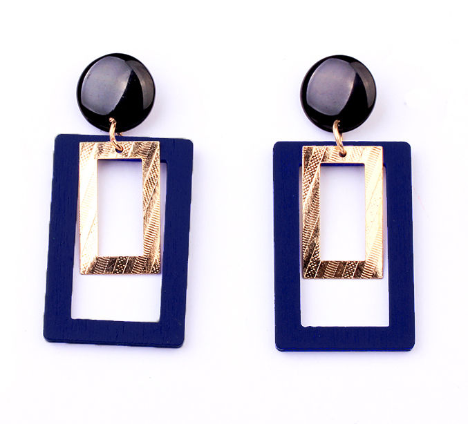 Blue Rectangular Drop Earrings