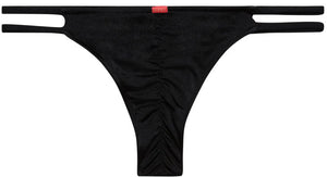 Solid Black Double Strap Micro Scrunch Bikini Bottoms