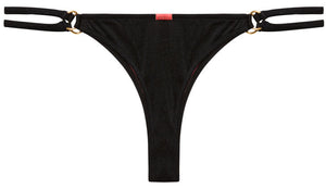 Black Double Strap Side Loops Brazilian Thong Bikini Bottom