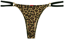 Load image into Gallery viewer, Leopard &amp; Black Double Strap Side Loops Brazilian Thong Bikini Bottom
