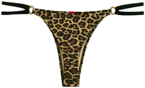 Leopard & Black Double Strap Side Loops Brazilian Thong Bikini Bottom