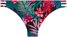 Load image into Gallery viewer, Black Tropical Triple Strap Classic Scrunch Bikini Bottom
