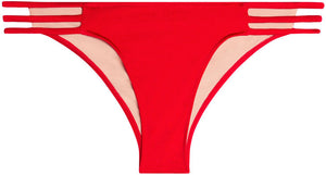 Solid Red Triple Strap Classic Scrunch Bikini Bottoms