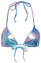 Load image into Gallery viewer, Blue Pink Tie Dye Shimmer Triangle Top
