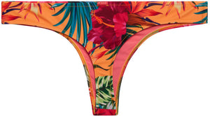 Sunset Tropical Print Banded Brazilian Thong Bikini Bottoms