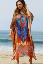 Load image into Gallery viewer, &quot;Tia Maria&quot; Navy &amp; Brown Leopard Print Chiffon Poncho Cover Up
