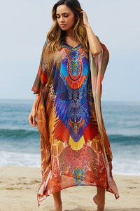 "Tia Maria" Navy & Brown Leopard Print Chiffon Poncho Cover Up