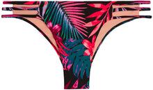 Load image into Gallery viewer, Black Tropical Triple Strap Classic Scrunch Bikini Bottom
