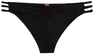 Solid Black Triple Strap Classic Scrunch Bikini Bottoms