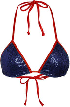 Load image into Gallery viewer, Red Shimmer &amp; Navy Blue Sequin Triangle Top
