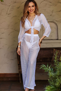 Jamaican Sunset White Fishnet Two Piece Beach Cover Up