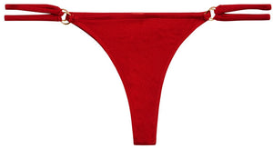 Red Double Strap Side Loops Brazilian Thong Bikini Bottom