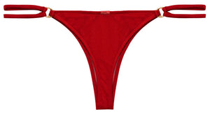 Red Double Strap Side Loops Brazilian Thong Bikini Bottom