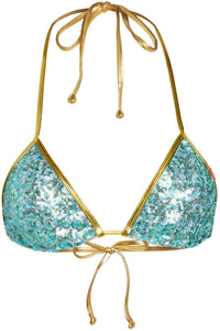 Gold & Aqua Sequins Triangle Top