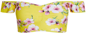 Yellow Cherry Blossom Off Shoulder Bikini Top