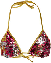 Load image into Gallery viewer, Gold &amp; Fuchsia Sequin Triangle Top
