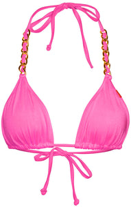 Neon Pink Triangle Bikini On a Chain Top