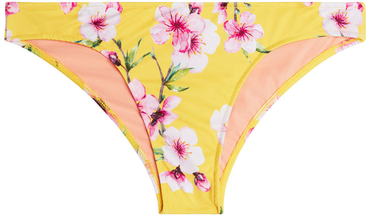 Yellow Cherry Blossom Print Classic Scrunch Bikini Bottoms - DOLL