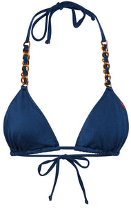 Navy Bikini On a Chain Triangle Top