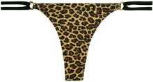 Load image into Gallery viewer, Leopard &amp; Black Double Strap Side Loops Brazilian Thong Bikini Bottom
