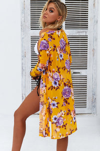 Serena Mustard Mesh Peony Floral Beach Cover Up