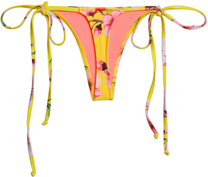 Yellow Cherry Blossom Print G-String Thong Bikini Bottoms