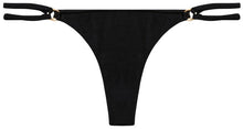 Load image into Gallery viewer, Black Double Strap Side Loops Brazilian Thong Bikini Bottom
