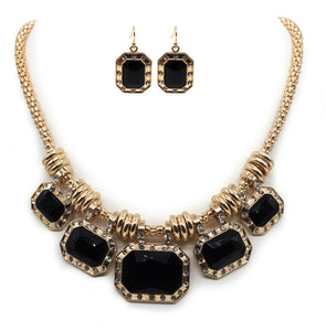 Black Emerald Stone Necklace & Matching Earring Set