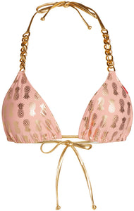 Blush & Gold Pineapple Triangle Bikini On a Chain Top